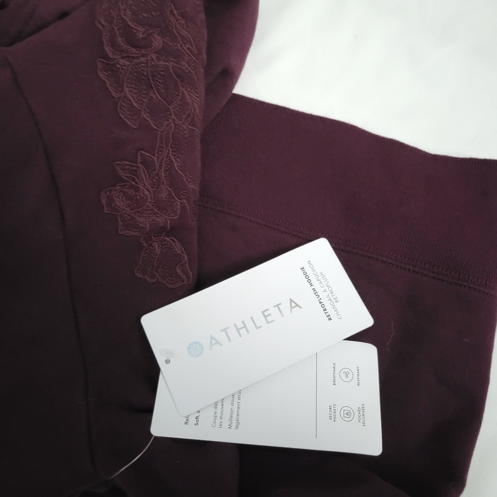 Beautiful NWT Athleta Floral Embroidered Maroon Hoodie - Picture 3 of 7